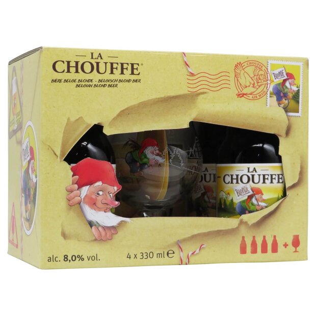 La Chouffe Geschenkbox mit Glas 4x0,33l